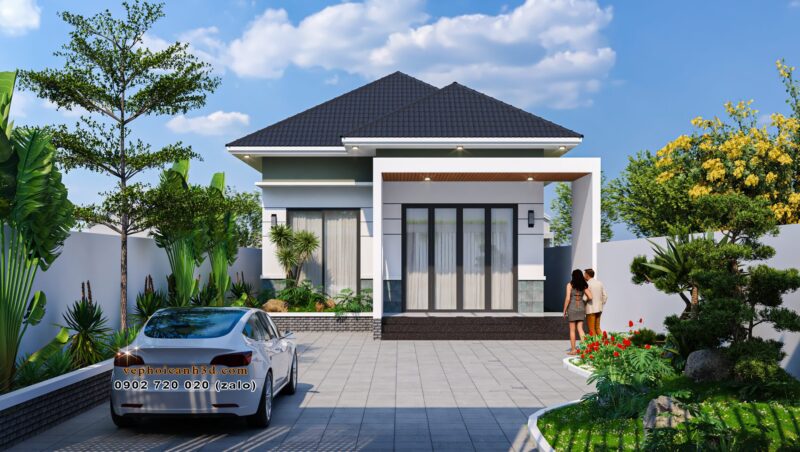 bản vẽ 3D thiết kế nhà xưởng Phối cảnh 3D – Nhà cấp 4 mái Nhật